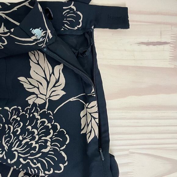 Talbots 100% Silk Floral‎ Print Skirt Side Zip and Tie Black Cream, Size 14P - Picture 3 of 9